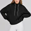 Bluzy damskie niebieskie streetwearne ubrania jesienne zima pół zip luźna bluza z długim rękawem przycięte topy z kieszeniami