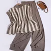 Dwuczęściowe spodnie 2-częściowe 2-częściowy pionowy pasek kontrastowy kolor Kolor Knitwear Solid wysoki talia Kobiet Kobiet Summer Fashion Suit