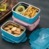 Dinnerware Bento Boxes Lunch -safe Material Stainless Steel PP Four Buttons