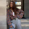 Femmes chemises à manches longues vintage Plaid surdimensionné d'automne hivernale mode lâche revers de poche