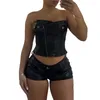 Damen -Tracksuits 10 PU Leder 2 -Stück -Outfits Zipper Boob Top Short Bulk Gegenstände Großhandel Lose Kleidung für Frauen S13365