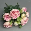 Flores decorativas de seda seda artificial Four Seasons Peonies Bouquet Planta Verde El Decor Imitação de Flor Bush PEONY Decoração de casamento