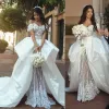 Kleider Retro Lace Garden Brautkleider 2018 aus der Schulterbrautkleider mit Satin -Überrücken Saudi Arabien Hochzeitsvestid