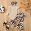 Kläder sätter spädbarn baby flickor kläder faller vinter jumpsuit byxa ribbad ärm bodysuit leopard/ko flare byxor 0 till 12 månader