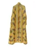 Kadın Trençkotları Lanmrem Sarı Baskı Pileli Uzun Rüzgar Dergisi Moda Kemeri Toplanmış Bel Gevşek Ceket 2024 Bahar Giysileri 25245