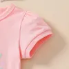 Conjuntos de ropa atuendo de Pascua para niñas para niños pequeños Camiseta de la tripulación de manga corta Camiseta elástica de la cintura elástica Pantalones acampanados de la diadema del arco