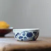 Koppar tefat vintage keramik te set blå och vit porslin handmålad lotus pinting cup pu'er skål