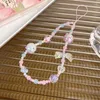 Keychains Sweet Cute Hand-painted Pink Blue Beads Candy Bow Key Phone Chain Korea DIY Beaded Mobile Lanyard