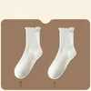 Women Socks 1 Pairs Of Sweet Style Women's And Girls' White Cute Pleated Long