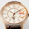 34mm Q3442430 A898 Automatic Womens Watch Rendez-Vous Night & Day APSF Rose Gold Diamond Bezel White Textured Dial Brown Leather Super Edition Ladies Puretime PTJL
