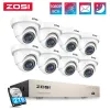 Conjuntos Zosi 8CH 1080p Sistema de câmera de segurança H.265+ 8CH 5MP Lite HD CCTV DVR REVORDADOR 8PCS 2MP Câmeras de vigilância de cúpula interna/externa