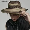 Berets PUNK RAVE Men's Post Apocalyptic Style Distressed Hat Breathability Mesh Decadent Can Fold The Brim Casual Men Caps Sun Hats