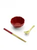 Bowls Tableware Ceramic Set Red Underglaze Irregular-Shaped Bowl Chopsticks Women's Wedding Creative 4.5-Inch 6-Piece Gift Simplicity