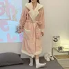 Kadın pijama tarzı kış bornoz katı uzun kollu bayanlar giyinme elbise, yaka sıcak polar kimono kadın için