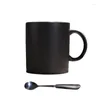 Mugs European Ceramic Black Matte High Capacity Mark Cup Creative Simple Frosted Coffee With Spoon Water