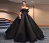 Vestido Long Black Maxi Evening Dress Sequined Beaded Puffy Ball Gowns Sweetheart Spaghetti Strap 2017 Elegant Backless Arabic7114146