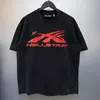 Hellstar T Shirt Designer T قمصان الرسوم البيانية لير ملابس الملابس المحببة مغسولة النسيج الشارع غرافيتي حروف رقائق طباعة عتيقة أسود فضفاضة