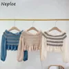 Kvinnors blusar Neploe Fancy Slash Neck Lantern Sleeve Bh Set Shirt Off Shoulder Slim Fit Paneled Japan Moda Chiffon Blusas