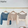 Women's Blouses Neploe Fancy Slash Neck Lantern Sleeve Bra Sets Shirt Off Shoulder Slim Fit Panelled Japan Moda Chiffon Blusas