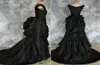 Tafta z koralikami gotycka wiktoriańska sukienka zgiełku z pociągiem wampirów maskaradą Halloween czarna suknia ślubna steampunk got 19. c4469435