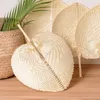 Decorative Figurines Chinese Pure Handmade DIY Heart Shaped Bamboo Woven Straw Fan Cooling Style Hand Fans Wedding Items