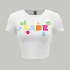 Women's T Shirts Y2k Summer Fashion Tshirt Sexy Slim Crop Tops Women White Cute Babe Embroidery T-shirt Korean 2000s Girl O Neck Short