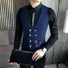 Mens Double Breasted Vest Spring Slim Sleeveless Formal Suit Vest Gray Black Fashion Mens Business Dräkt Vest 240320