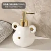 Liquid Soap Dispenser Luxury Bear Head Shape Ceramics And Gel Creative Golden Sliver Empty Shampoo Bottle Bathroom Storage Accessorie