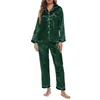 Home Clothing Spring 2 Piece Satin Pajamas Set Women's Casual Soft Loungewear Sleepwear Long Sleeve Button Down Tops And Elastic Band Pants