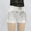 Black Sequins tassels Denim Shorts Womens Streetwear Summer Korean Slim Chain Trend Pants White Casual Short Jeans 240325