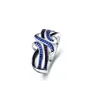 Con piedras laterales seanlov anillos cruzados clásicos para mujeres azul negro circonia micro pavimentada color de color de plata joya de boda cumpleaños