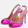 Kledingschoenen fuchsia satijn slingback pumps dames stijlvolle peep teen steentjes franje bruiloft stiletto hakken avond