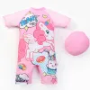 Set Unicorn Print Girls Swimsuit 28 jaar 2022 Nieuwe Swimwear Set of Pink Cartoon One Piece Surf Surfing Pak Beachwear