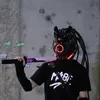 Pipe Dreadlocks Cyberpunk Mask Cosplay Shinobi Mechanical Sci-Fi Gear Special Forces Samurai DIY Coolplay Masks With LED Light 240322