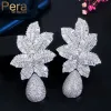 Earrings Pera Gorgeous White Cubic Zirconia Silver Color Large Leaf Water Drop Wedding Party Dangle Earrings for Brides Jewelry Gift E606
