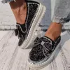 Buty swobodne kobiety lśniące mokasyny krysztkowe bowknot wsuwane grube botton damskie kryształowe platforma sneakers sport