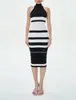 Casual Dresses Long For Women 2024 Summer BodyCon Midi Sexig Vintage Black White Srtiped Dress Elegant Turtleneck