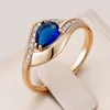 Cluster anneaux Kinel Sparkling Blue Natural Zircon Ring pour les femmes Luxury 585 Rose Gold Color Vintage Wedding Party Daily Bijoux