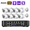 Systeem 8MP 4K AI Human Detection Security Camera System Poe NVR Kit CCTV Video Record Outdoor Home Audio CCTV Surveillance Camera
