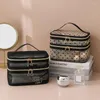 Bolsas de cosméticos camadas duplas malha de nylon portátil de grande capacidade armazenamento de maquiagem para mulheres meninas