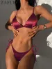 Indossa Zaful Vintage Solid Bikini Bikin a gamba Bikin Sullo Shiny Stellino Sciame sfacciato VEPPO VEDIME SULLA FEMMILE SUSCIO SUSCITA SEXY MICRO BEACH SUSSHE