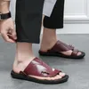 Slippare Summer Toe Sandals äkta läder Mänskor 2024 Slip On Casual Outdoor Mens Slides Comfy Beach