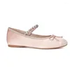 Sapatos casuais yatagody size 33-43 feminino de balé mary janes cetin cetim cristal salto baixo sapatos de salto fofo