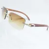 2024 FADE OFF UIT LUXE Designer Nieuwe heren- en dames zonnebril van houten mannen Strass Rimless Square Color Craved Wood Shades Iced Out Decoration Eyewear