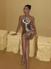 Kobiety seksowne metaliczne błyszczące kantar mini sukienka moda szczupła bez rękawów backless sukienki lady szykowne szaty wieczorowe 240319