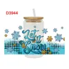 Adesivi per finestre UV DTF Adesivo di trasferimento Merry Christmas per i bicchieri da 16 once di Libbey Waps Battles Cup Can Decals personalizzati impermeabili D3938 D3938