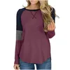 Kvinnors T -skjortor Kvinnor Casual Long Sleeve Round Neck Splicing Stripes Color Blues Leisure Top Ropa Para Mujer Toppar Casues Basicos