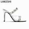 Lakeshi luxo shinestone women bombas de festa sexy sapatos de casamento no noivo Cristal salto alto mulas lady vegeta