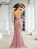 Casual Dresses Missord Glitter Pink Long Party Dress Women Elegant Spaghetti Strap Ruched Thigh Split Evening Prom Backless Gown