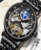 Kinyued J055 Mens Watches Luxury Skeleton armbandsur Automatisk mekanisk armbandsur lädermånefras Lysande händer Selfwin7956874